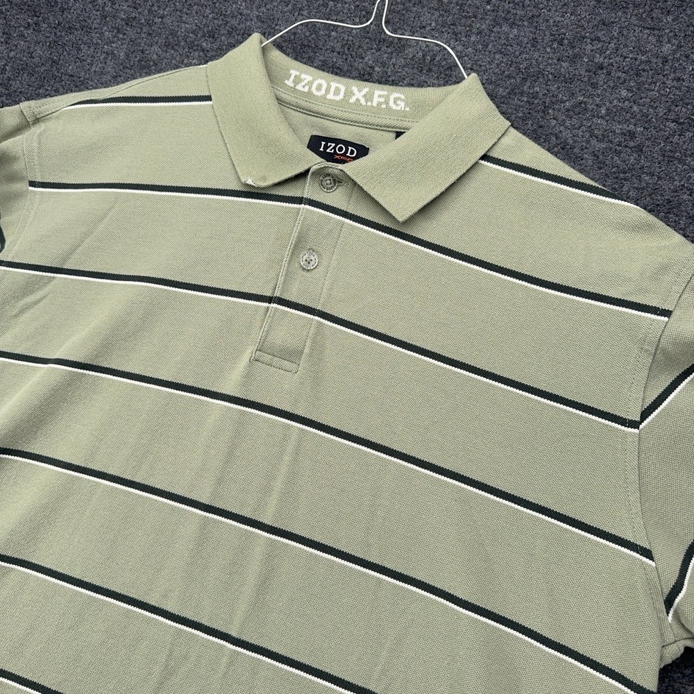 Izod XFG SWINGFLEX Polo‎ Shirt Mens L Green Striped Long Sleeve Cool-FX VTG - Picture 2 of 14